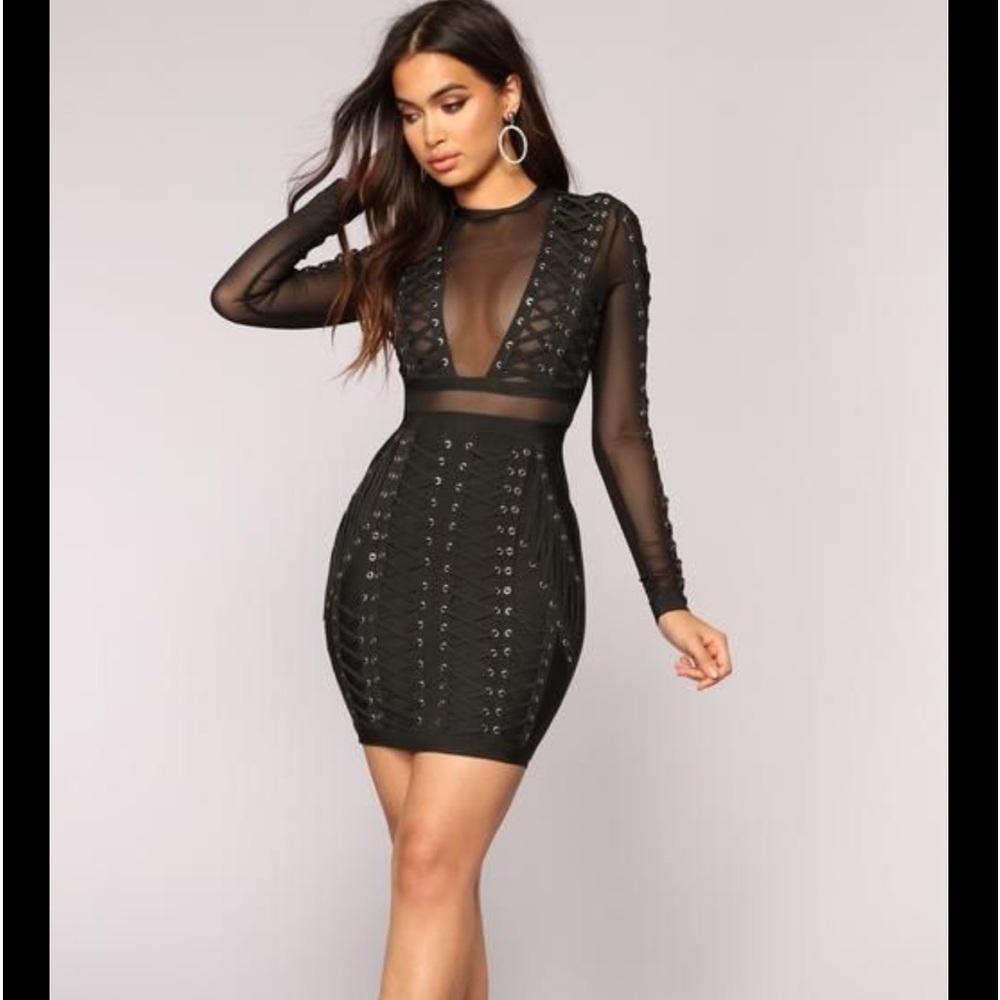 Black mesh fashion nova dress.